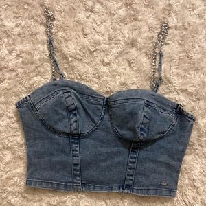 Guess Light Blue Denim Jean Crop Top Bustier Size M
